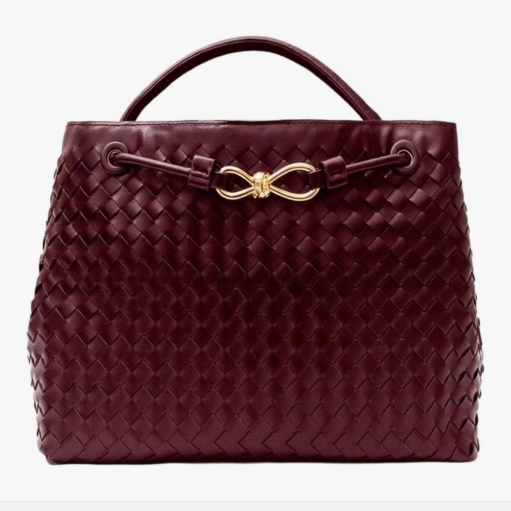 Woven Vegan Leather Tote Shoulder Bag